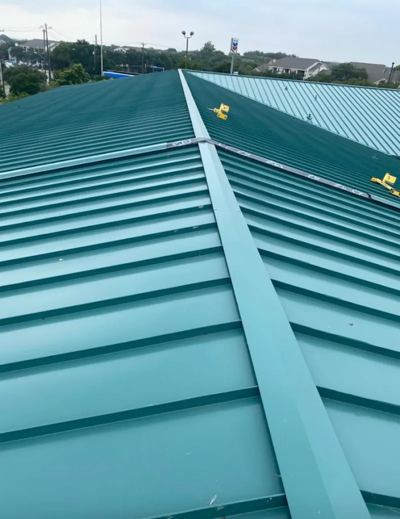 Green commercial metal roof ridge and valley for Metal Roof Repair in Blooming Grove